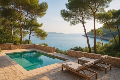 Wellness-Terrasse mit Pool an der kroatischen Adriaküste in Dalmatien